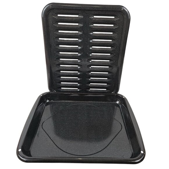 Enamel Coated Roasting Tray Drip Pan Speckled Gray Oven Broiler Vintage - Picture 6 of 10